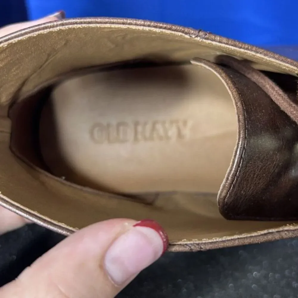 Old Navy Mens Chukka Brown Boots Sz 12 Faux Leather Classic Ankle Lace Up Shoes